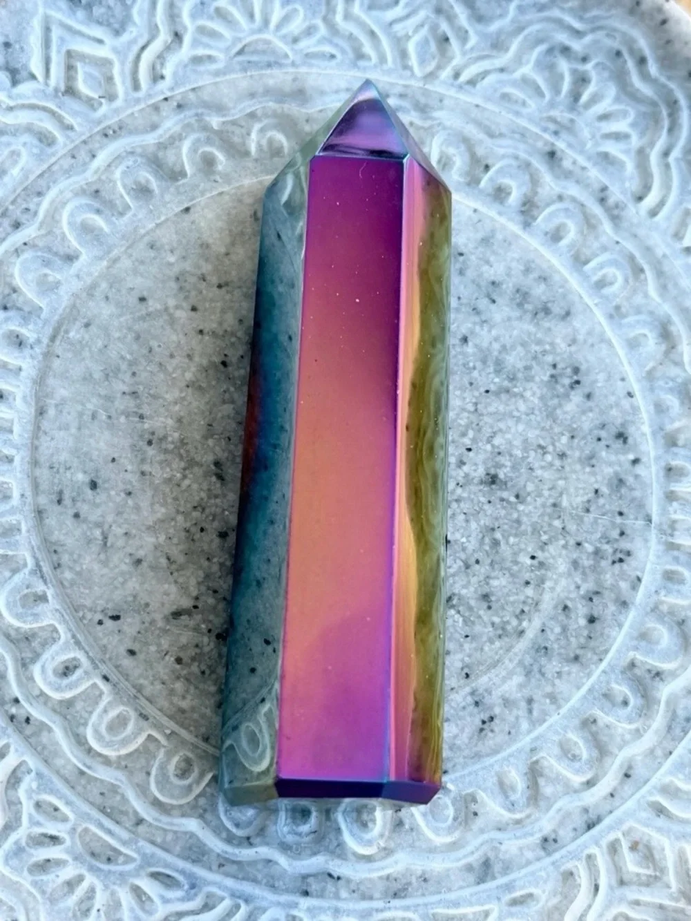 Titanium Rainbow Aura Quartz Tower, Wandering Bunny LLC